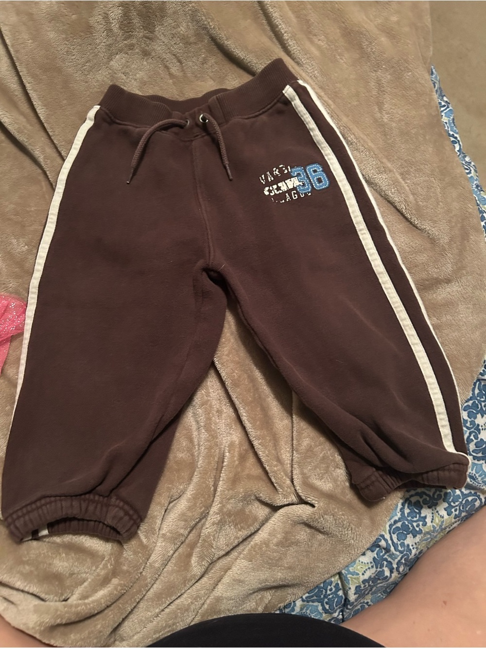 Carters Size 24 months Kids Brown Fleece Sweatpants with White Stripe